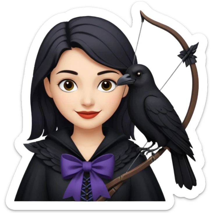 Alysanne Blackwood from Game of Thrones. She is known as black aly and is the Wife of Cregan Stark. I have her looking like Hande Erçel. Show her with a raven and a bow. Have her smirking, smiling, laughing sticker