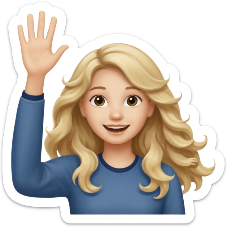 18 year old girl with long wavy dirty blonde hair waving cheerful expression sticker