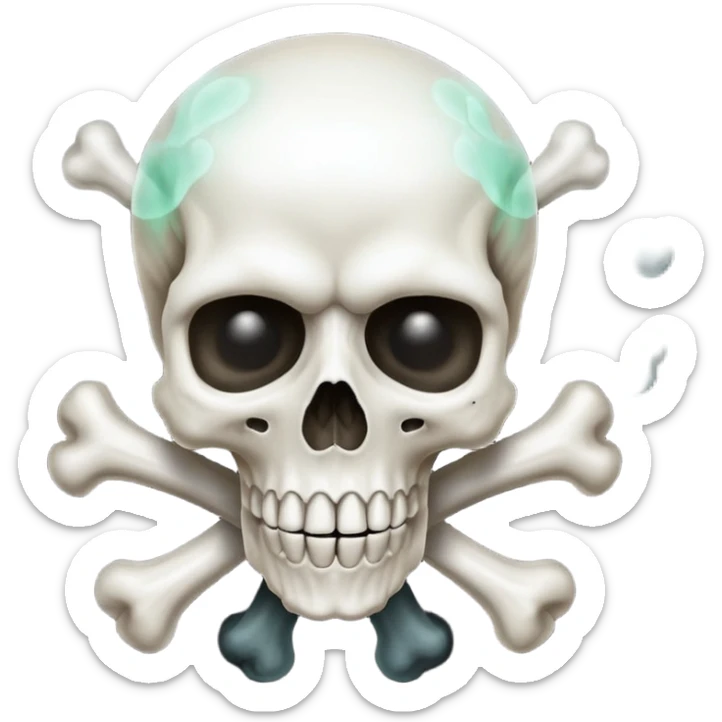 a poisonous cloud of gas, dark swamp color, with an image of a skull and two crossed bones behind the skull sticker