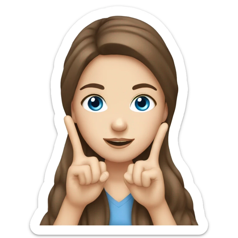 white girl with brown hair and blue eyes holding up a peace with her hands  sticker