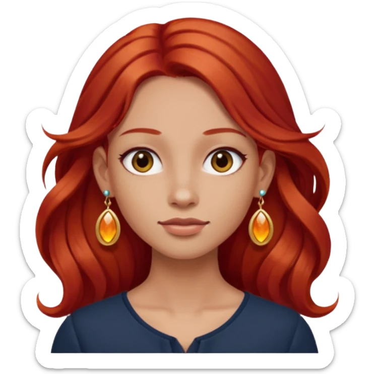 une personne joli, aved des cheveux long roux, des boucles d'oreilles de face dans un rond sticker