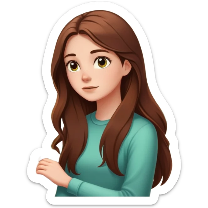 white girl with long brown hair, looking out a window, sunlight and houseplants in the background, cartoon vibe sticker