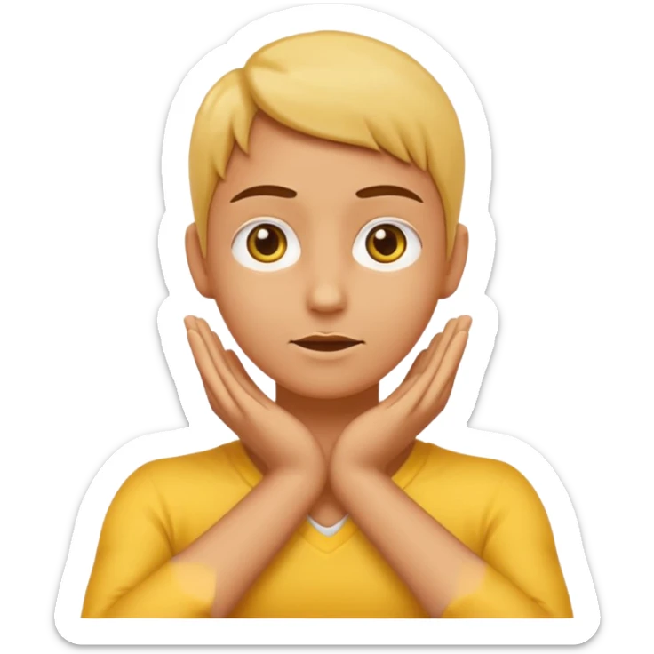 Yellow face emoji strangling itself with 2 arms crossed and hands saround neck and eyes looking up slightl sticker