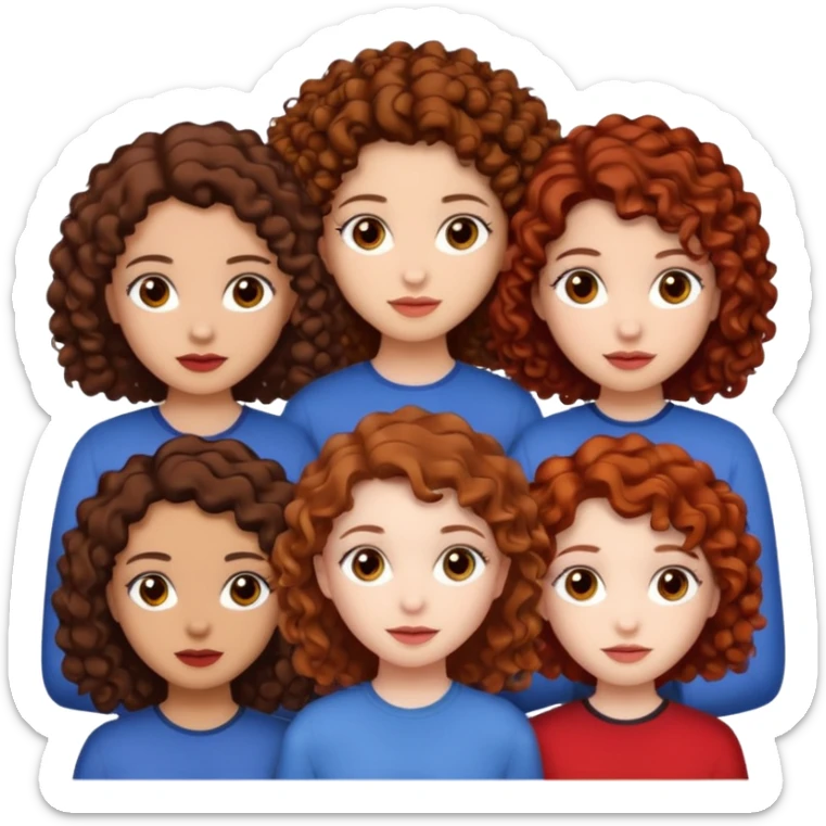 4 group of girls first one light skin brown hair curly and hazel eyes second one light skin brown curly hair brown eyes third one black straight hair pale skin and brown eyes fourth one red hair pale skin hazel eyes sticker