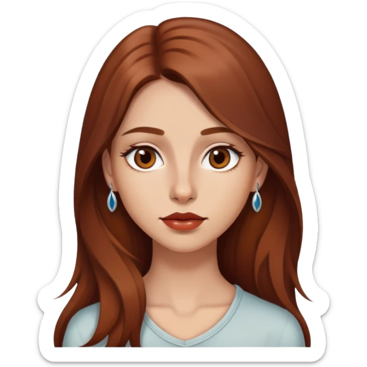 A young woman with long chestnut-brown hair, a nose piercing, and slightly reddish lips. sticker