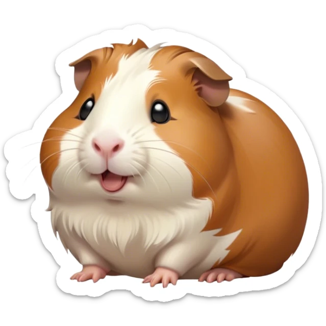 Cinematic Cute Yawning Brown and White Banded Guinea Pig Portrait Emoji, Head tilted slightly with a dramatic, wide-open yawn, revealing a soft, banded coat of brown and white with tiny, droopy ears, round dark eyes barely open in drowsy contentment, Simplified yet irresistibly adorable features, highly detailed, glowing with a soft, cozy glow, high shine, relaxed yet expressive, stylized with a touch of whimsy, bright and endearing, soft glowing outline, capturing the essence of a sleepy yet affectionate guinea pig, so drowsy it feels like it could stretch out of the screen and curl up for a nap! sticker