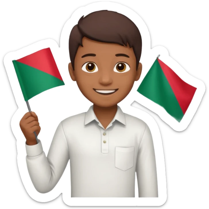 A boy stands with a Bangladeshi flag and greets on the occasion of December 16th. sticker