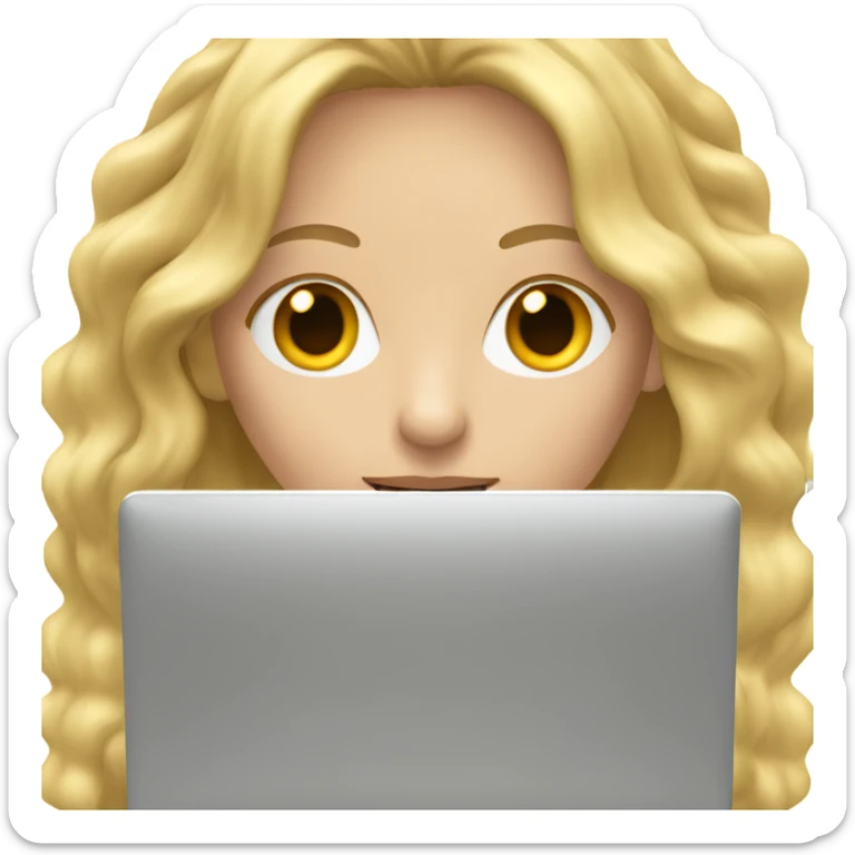 English teacher (woman blond long hair wavy teaching online on her laptop) without glasses  sticker