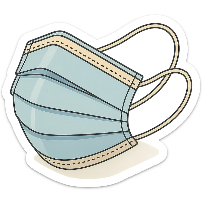 medical mask top view, 2D isometric style, detailed drawing, detailed shadows and highlights, clean contours, soft lighting, transparent background sticker