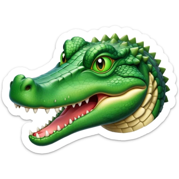 cinematic-noble-crocodile-portrait-emoji,-poised-and-regal,-with-a-powerful,-elongated-build-and-a-rugged,-scaly-emerald-green-hide,-piercing-cold-eyes,-simplified-yet-sharp-and-sophisticated-features,-highly-detailed,-glowing sticker