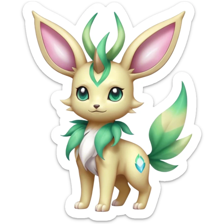 Shiny Cool Sparkly Cute Ethereal Leafeon-Sylveon-Fakemon-hybrid-fusion- full body sticker