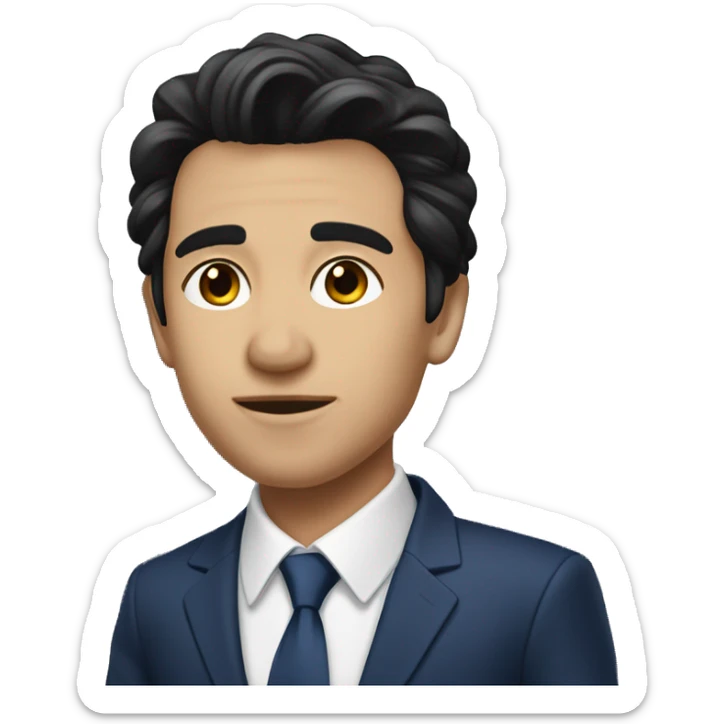 Handsome male, black hair, wearing dark blue suits, Background with buildings, white skin, pampadour cut with fade sticker