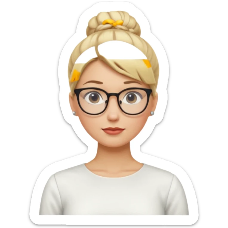 Blonde Women with Bun, Office Woman – tight blonde high bun, glasses, white blouse, confident look, dress, big breasts sticker