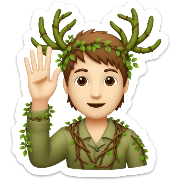 woodland spirit OK hand sign made of vines sticker