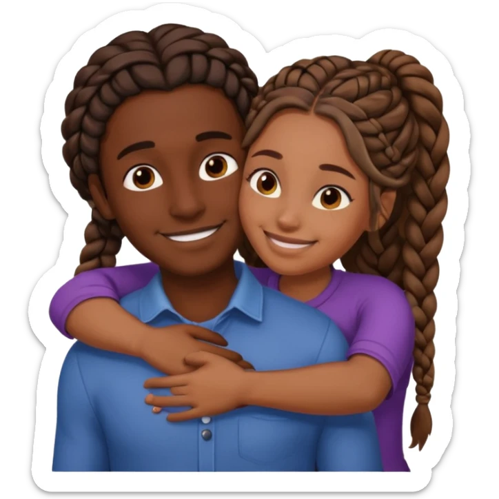 dark skin girlfriend with braids hugs brown skin boyfriend with long hair  sticker