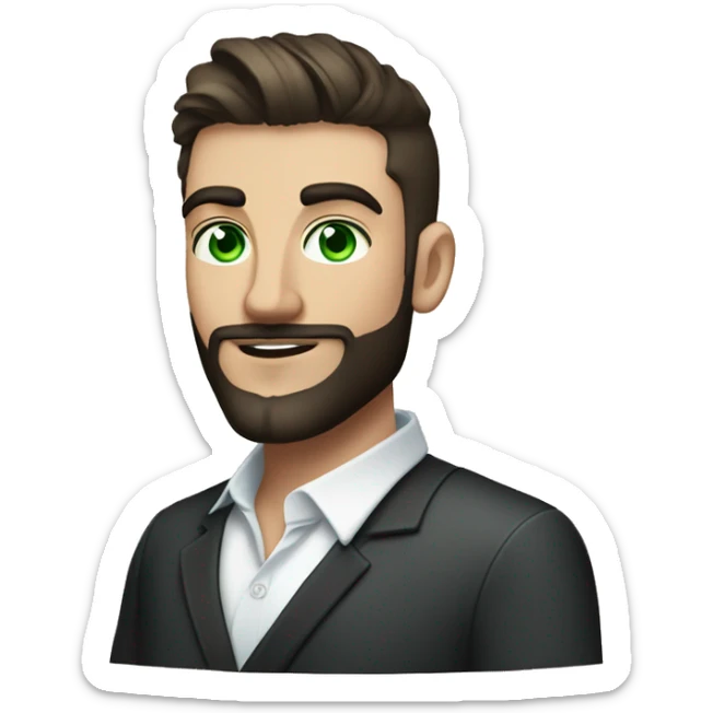 man 27 years old from Bucha dark short stylish haircut with beard Konstantin smokes hookah businessman green eyes sticker