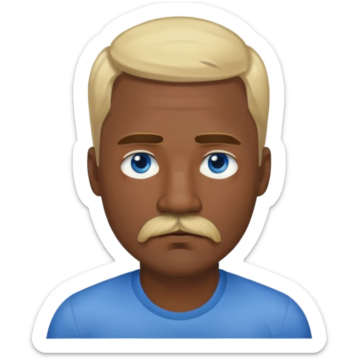 "- Nam
- 40 tuổi
- Da đen
- Tóc vàng 
- Mắt xanh nước biển, có ria
- Mặt buồn
" sticker