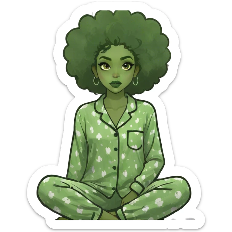 Black girl dark skin with afro Hair wake up of her bed in the morning whit the Sun. She has big lips and a beautiful pijama sticker