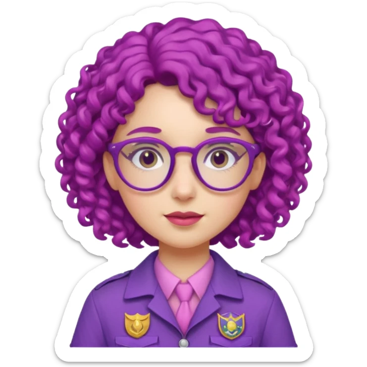 scout girl with pink scout uniform, purple curly haired and glassess sticker