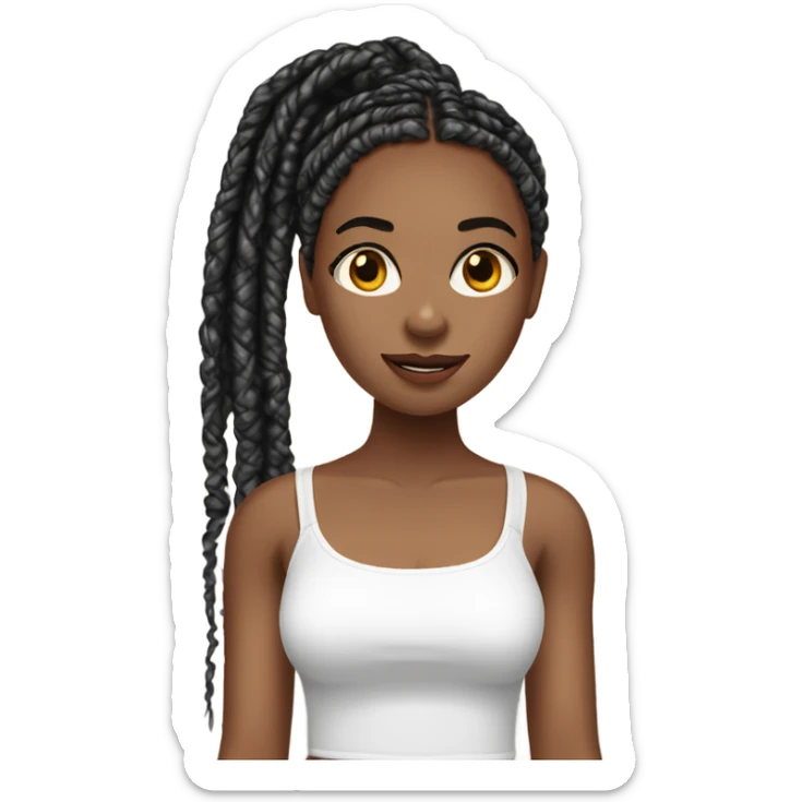 brown skined girl with black box braids and is wearing a white tube top sticker