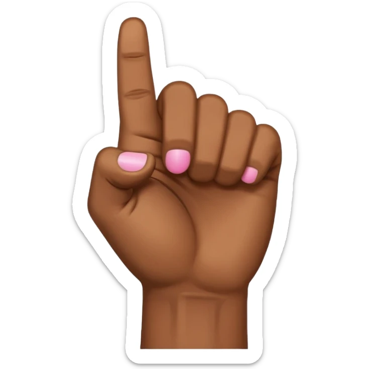 Brown skin hand with all fingers in a fist except for the pinky sticker