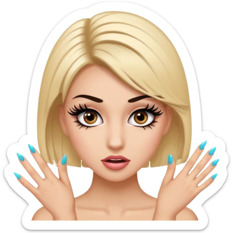Girl with fake eyelashes and fake nails with feisty pose and sassy expression sticker