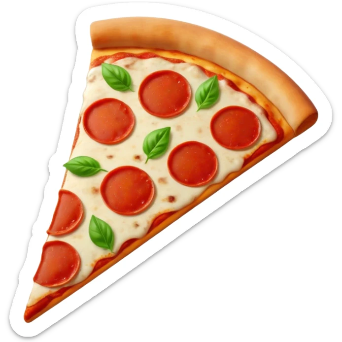 Italian cuisine HUMANLESS avatar in bright emoji-style illustration. Pizza slice or pasta, red green colors, simple shapes, flat design, cheerful and expressive. sticker