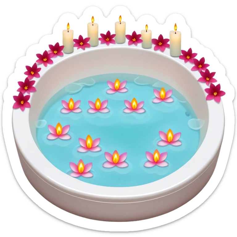 A nice Jacuzzi tub with warm water, with flower petals and scented candles, romantic lush warm colors sticker