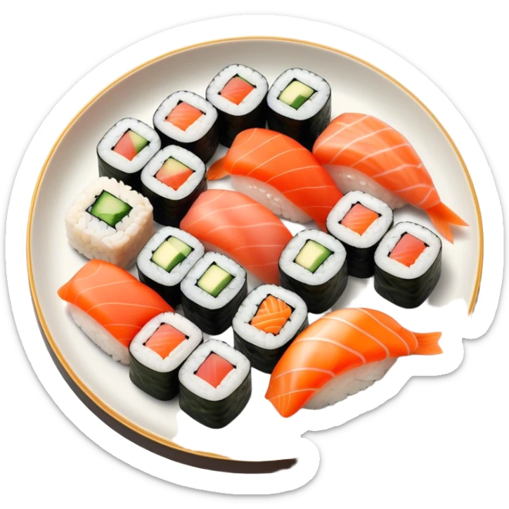 Sushi Cinematic Realistic Sushi Dish Emoji, depicted as one or two artfully arranged pieces of fresh sushi, rendered with delicate textures and subtle, natural lighting that highlights its refined simplicity. sticker