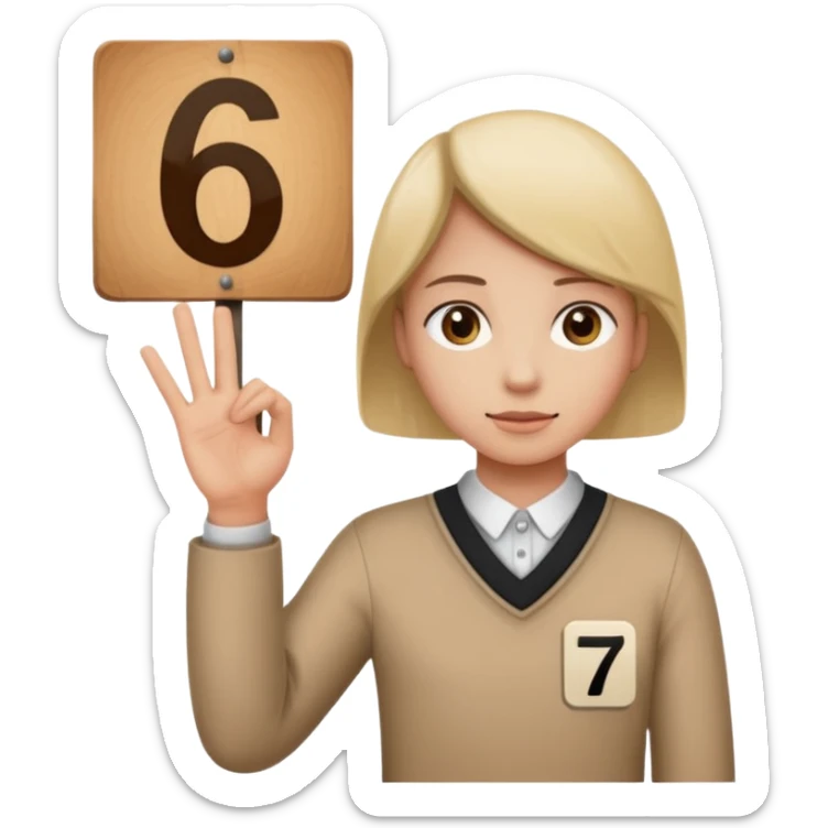 Un bonhomme tenant une pancarte avec le numéro 6 dans la main gauche et une pancarte avec le numéro 7 dans la main droite  sticker