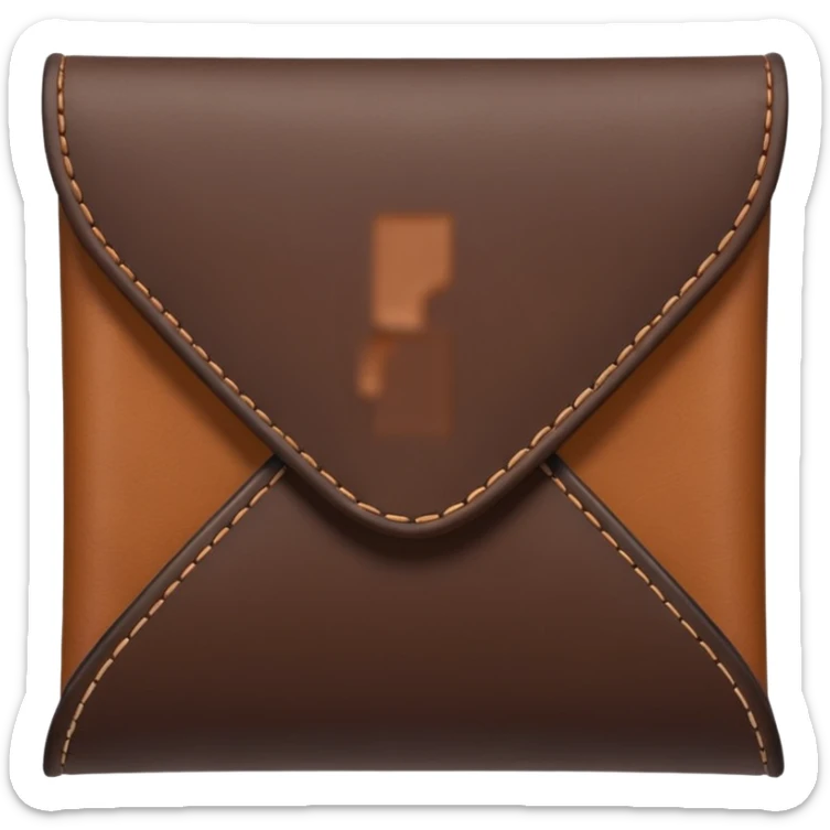 A 3D Apple-style emoji of an industrial leather material, shown as a neatly folded or rolled sheet of dark brown leather with visible texture and stitching details, giving a modern and manufactured look, clean and simple design, no background sticker