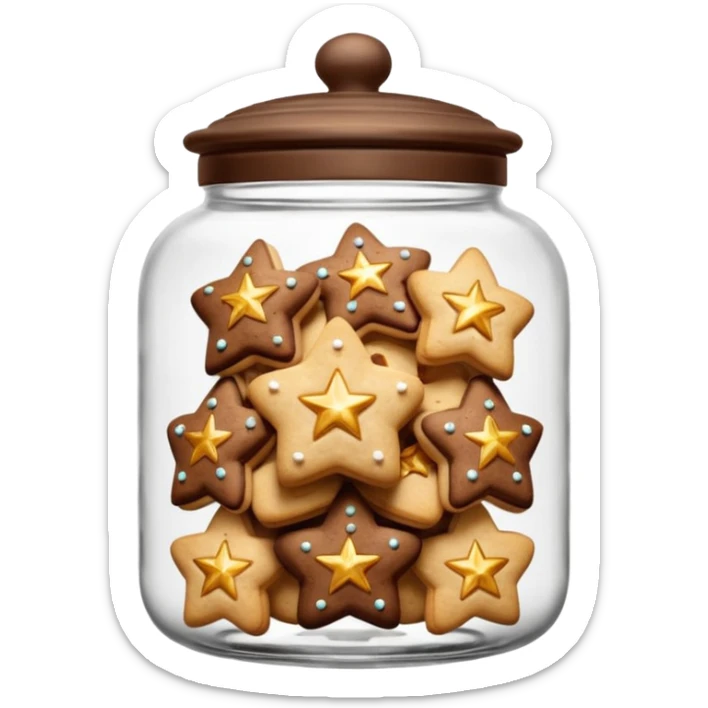 Realistic glass cookie jar with brown lid full of stars cookies sticker