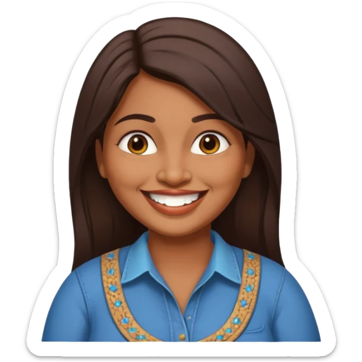 40 yr old chubby indian woman, dark skin, straight brown hair, big smile, white teeth, western clothes sticker