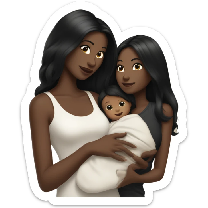 Pretty mom with blacky hair and white skin holding baby boy tall black hair with white skin  sticker