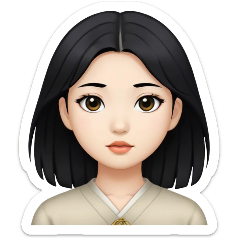 asian girl with fair skin and layered black hair plus black eyes sticker