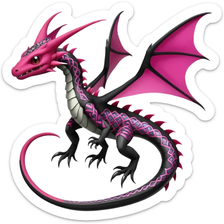 Magenta, black and white Flygon-Gorebyss-Salandit-Gargoyle-Pokémon-Fakémon-creature-fusion-hybrid sticker