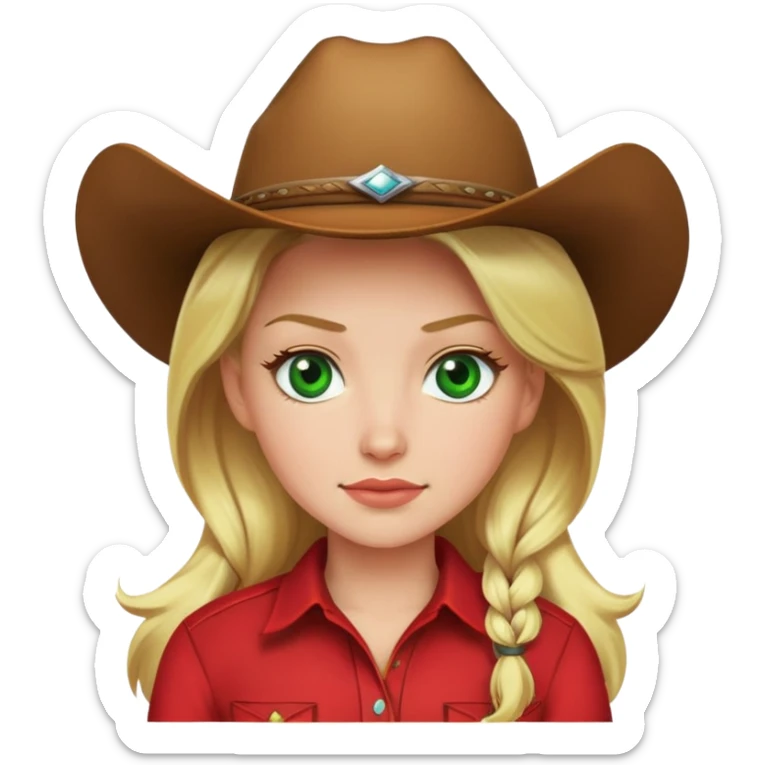 cowboy girl with red shirt blonde hair and green eyes sticker