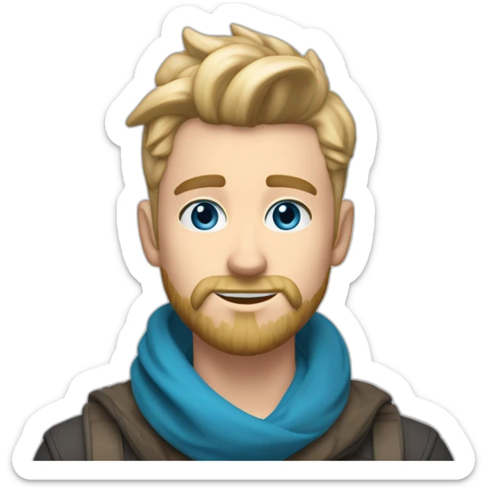 blond-guy-with-taper-fade,-straight-tiktok-guy-front-and-top-of-hair-and-dark-blonde-beard-and-blue-eyes-and-big-nose-and-scarf-on-the-middle-of-forehead sticker