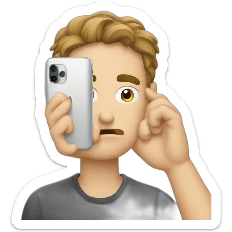 exasperated person holding a phone vertically in front of their face with one hand, closeup sticker