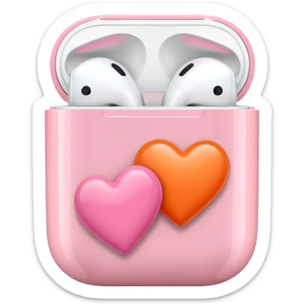 an airpods case filled with two pink and orange hearts instead of headphones sticker