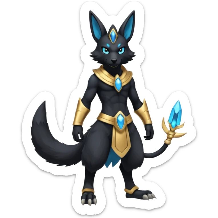 Black Furry Fluffy Modern Futuristic Lucario-Anubis-fusion full body sticker