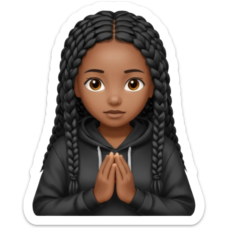 African American dark skin girl with long black box braids wearing a black hoodie with hands folded together sticker