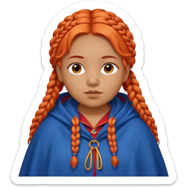 red orange braids hair girl, tan skin, fat, wear blue cloak sticker