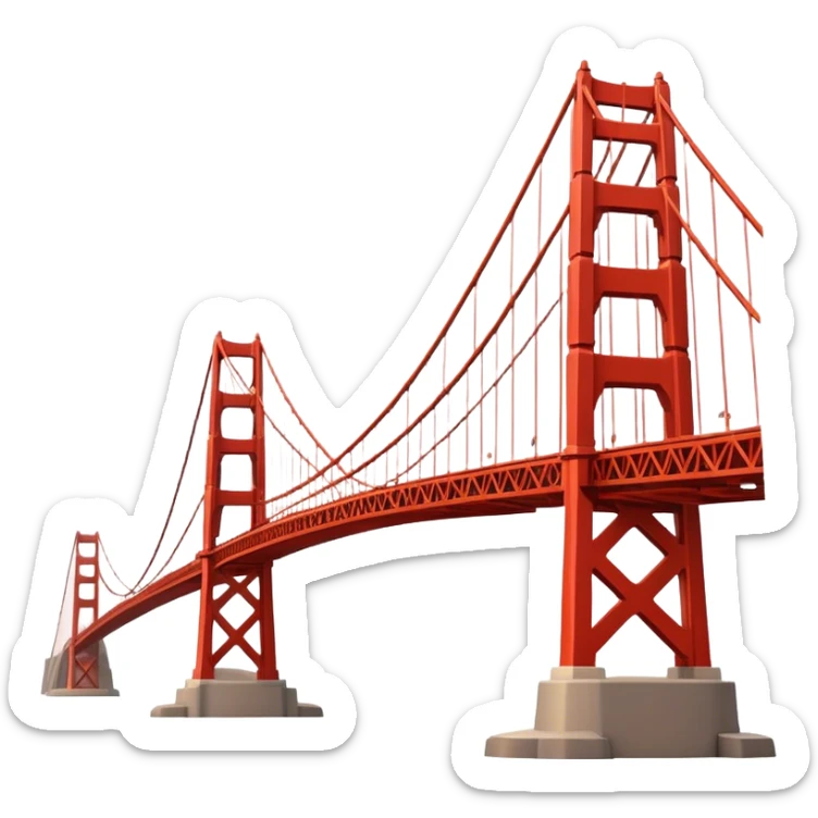 Cinematic Realistic Golden Gate Bridge Landmark Emoji, depicted with the iconic suspension bridge rendered with rich detail and vibrant, dynamic lighting. sticker