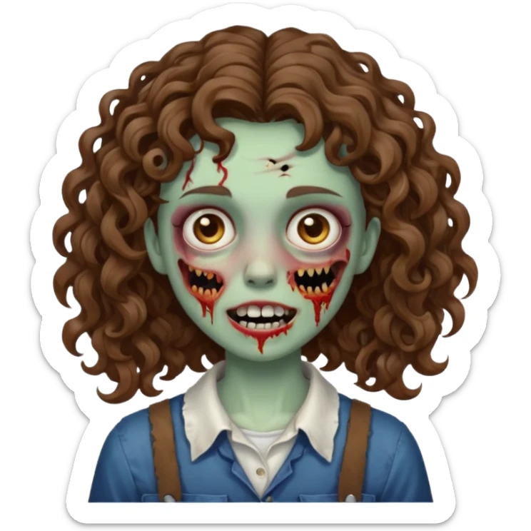 uma garota zumbi com o cabelo cacheado meio ondulado que usa aparelho sticker