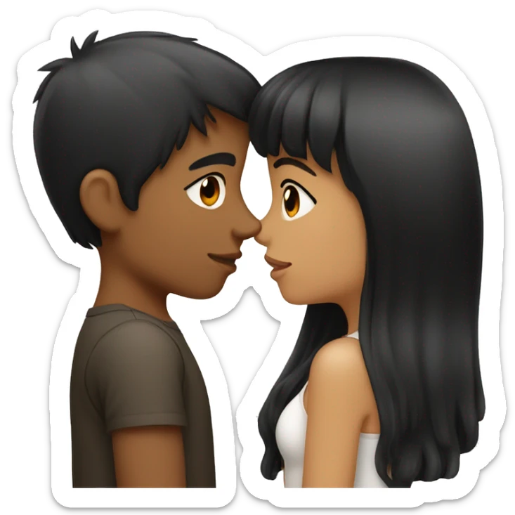 Girl with long back hair with bangs kissing boy with black hair and tan skin sticker