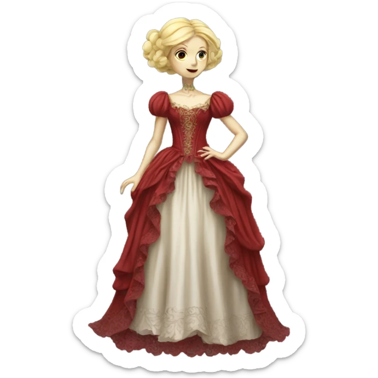 "galora blonde alien woman" in red Victorian dress red elegant, full body sticker