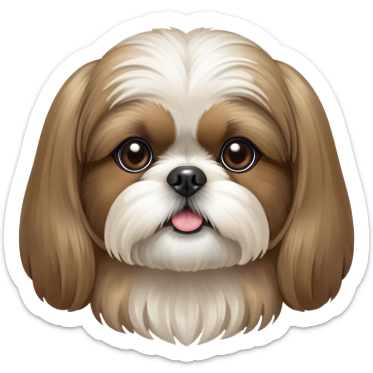Cinematic Noble Shih Tzu Portrait Emoji, Poised and elegant, with a luxurious, flowing fur in refined muted tones, delicate features and wise, gentle eyes, simplified yet meticulously detailed, glowing with a soft, regal radiance, high shine, exuding quiet dignity and timeless charm, soft glowing outline, capturing the essence of a noble Shih Tzu that epitomizes refined poise! sticker