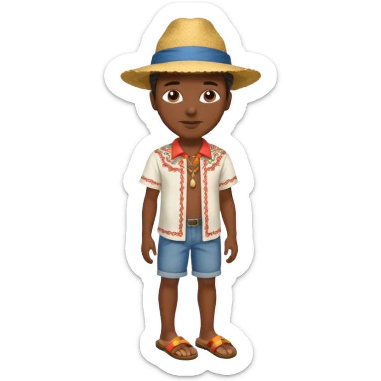 Gars Créole réunionnais ti jean chapeau paille tong au pieds  sticker