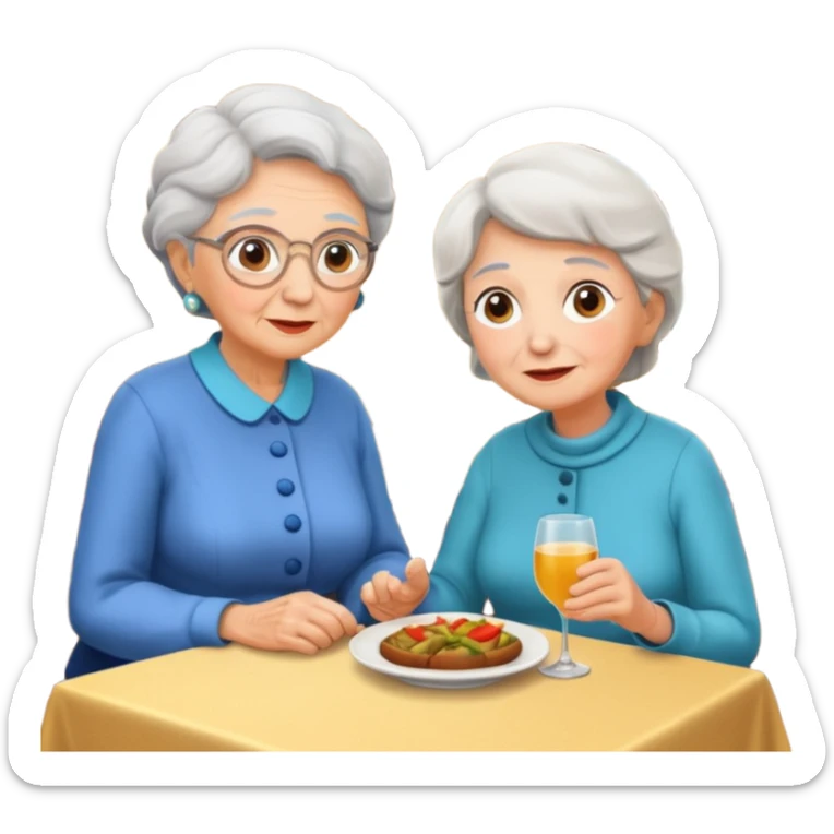 conversación dentro de un restaurant  dos personas y una de las persoans sea una abuela sticker